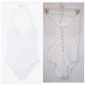 EXPRESS LACE UP 1 PIECE HALTER SWIMSUIT